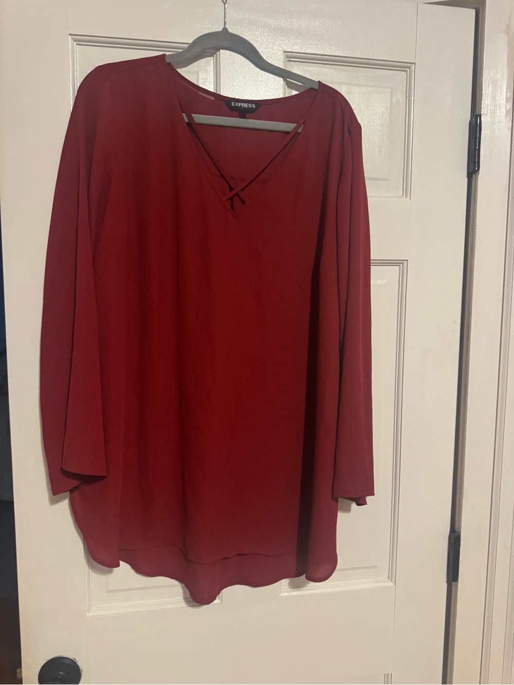 Express Women's Deep Red Long Sleeve V-Neck Blouse